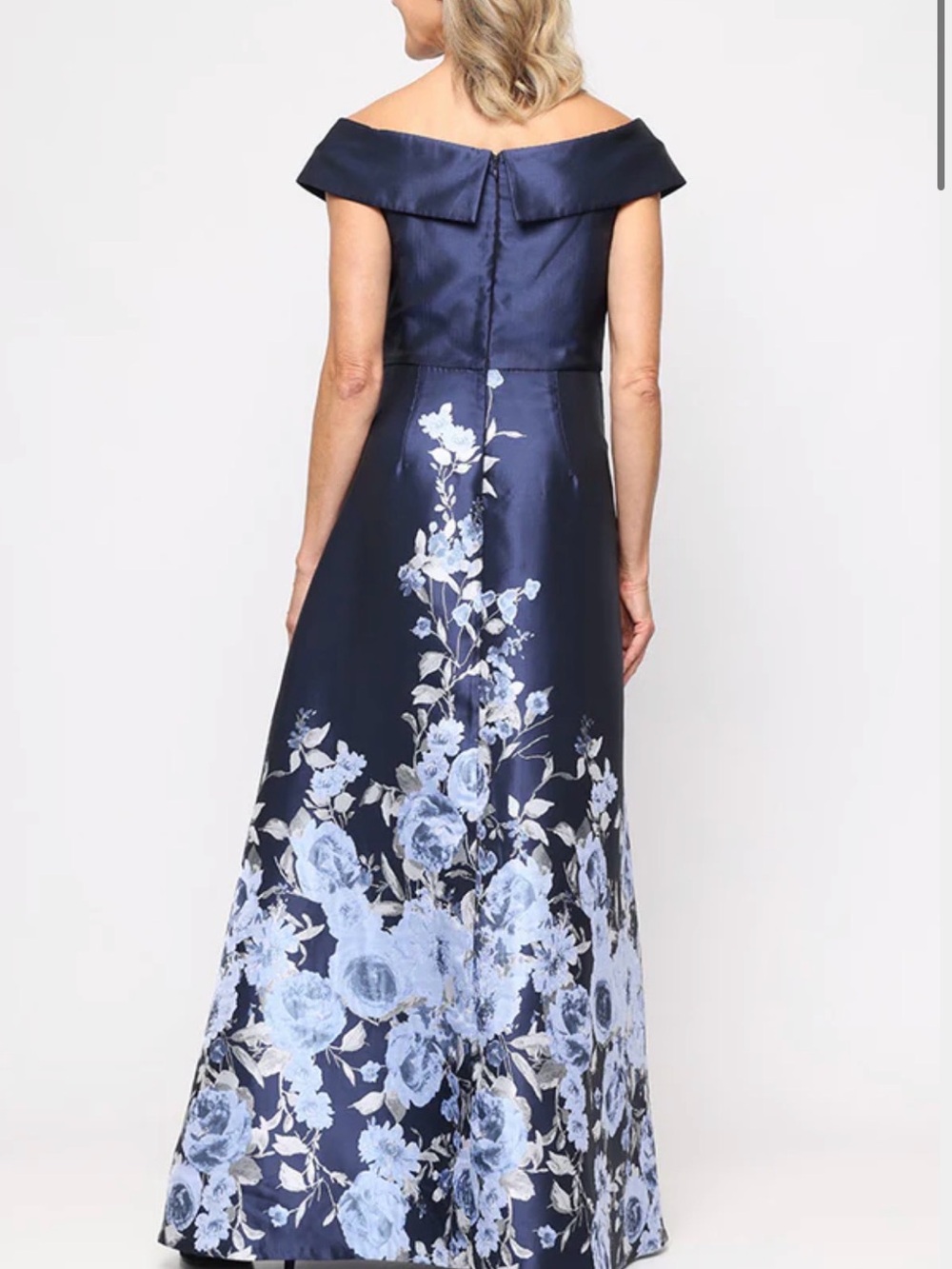 Alex Evenings Navy One-Shoulder Floral Evening Gown - Picture 3 of 9